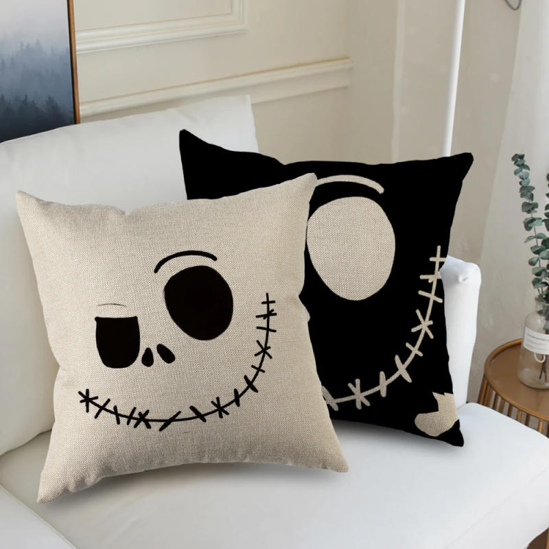 Description Picture 4 of itemHollow Skull Linen Square Throw Pillow Case Decorative Cushion Cover Pillowcover for Sofa 18"X 18" Throw Pillow Covers