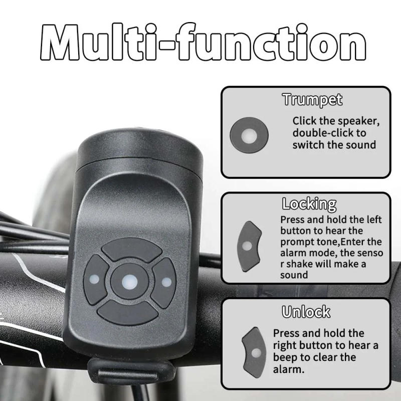 Description Picture 6 of itemUSB Rechargeable Bike Motorcycle Electric Horn Loud 4 Modes Handlebar Alarm Ring Bell Anti-Theft Waterproof Bicycle Accessories
