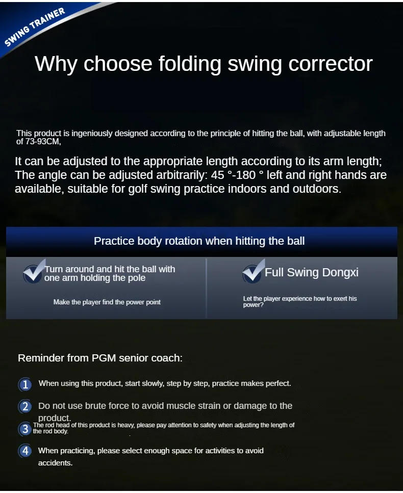 Description Picture 2 of itemPGM Golf swing trainer Folding Correction Practitioner Adjustable Length Angle Beginner Available with Left Right Hands HGB023