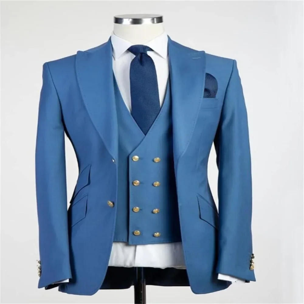 Description Picture 5 of itemRoyal Blue Groom Tuxedos Peak Lapel Men Suits Wedding Best Man Blazer ( Jacket+Pants+Vest)