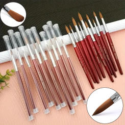 Kolinsky Acrylic Nail Art Brush Wooden Handle Round Shaped Nail Painting Brushes Size 8-24 for Nail Extension 3D Nails Carving