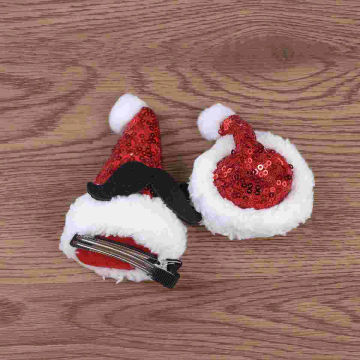 Christmas Santa Hat Hair Clip Xmas Tree Antler Pom Pom Barrettes 2pcs Holiday Hairpin Hair Accessories for Kids