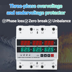 3Phase Din Rail adjustable Over Under Voltage Protector 63A/100A Current Protection Digital Voltmeter Ammeter Power Erengy Meter