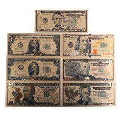 7pcs/Set 24K Gold Plated Souvenir Home Decoration Realistic Banknotes Dollars Antique Plated High Quality Commemorative Notes