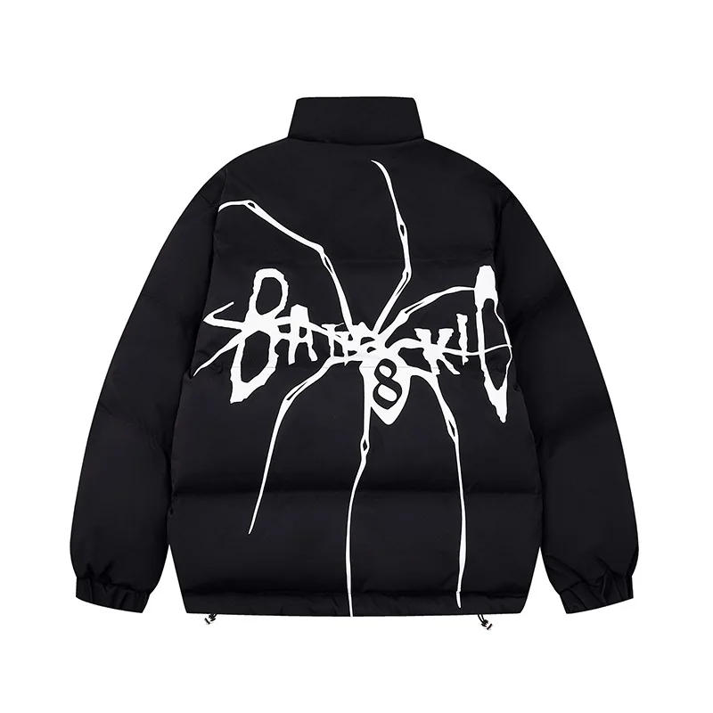 Description Picture 5 of itemMen's Winter Hip Hop Parkas Streetwear Spider Pattern Printed Padded Coats Harajuku Casual Thick Warm Loose Puffer Jacket Unisex