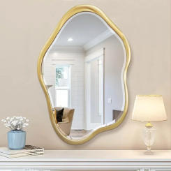 Irregular Wall Mirror, 24"X36" Gold Asymmetrical Bathroom Vanity Mirror Framed Cloud Decorative Mirror for Washroom, Bedroom