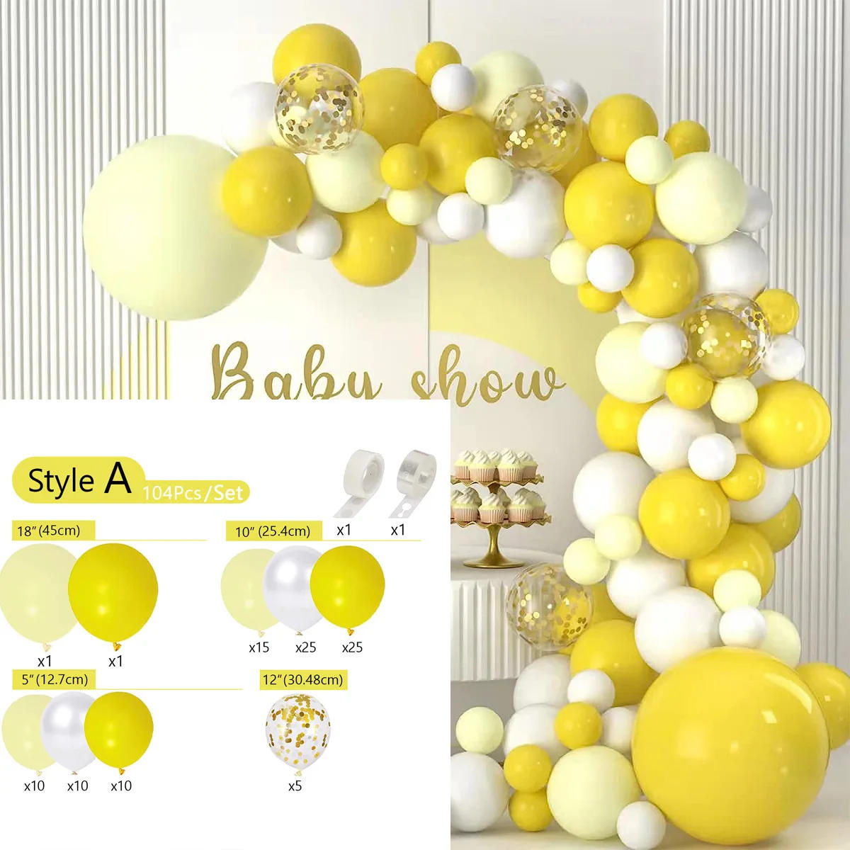 Description Picture 2 of itemPastel Yellow Balloons Arch Garland Kit White Baby Shower 1st Birthday Party Ballon Decorations Wedding Anniversary Decor Globos