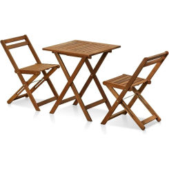 FURINNO Tioman Hardwood Patio Furniture Set C 3 Piece Bistro Set, Natural