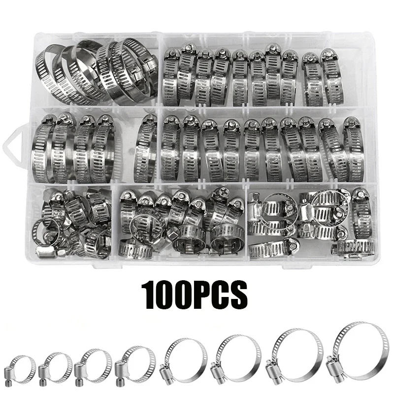 Description Picture 4 of item100pcs Worm Drive Hose Clamp Adjustable 8-44mm Stainless Steel Gear Clip Lock for Water Pipe Plumbing