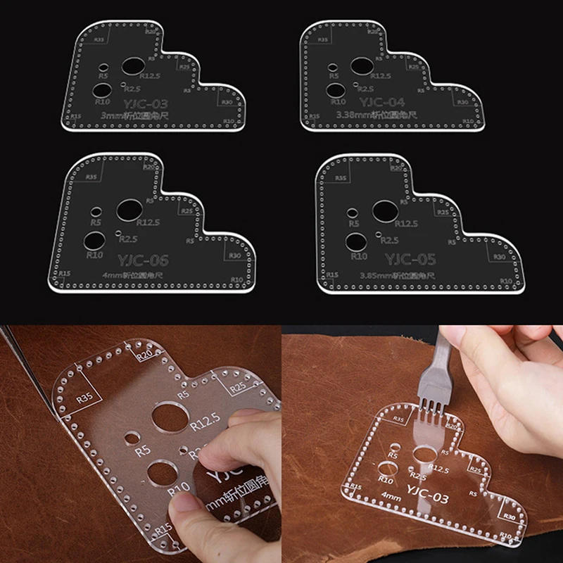 Description Picture 2 of item1Pc Leather Acrylic Cutting Template DIY Leathercraft Drawing Scrapbooking Emboss Decorative Corner Pattern Sewing Stencil Tool