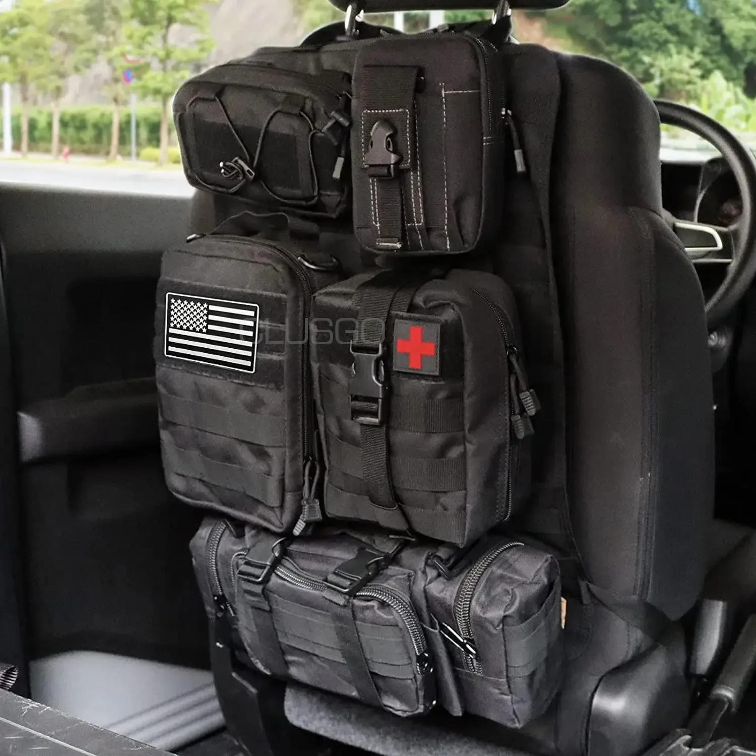 Description Picture 3 of itemMolle Car Seat Back Organizer Tactical Seat Back Organizer with 5 Molle Pouches Universal Vehicle Panel Organizer Storage Bag