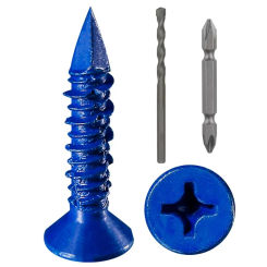 100PCS 3/16" or 1/4" Concrete Screw Anchor Blue Flat Head Screws with Drill Bit for Anchoring Masonry Blocks or Bricks To Mortar