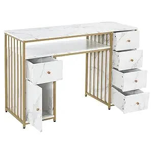 Description Picture 4 of itemBarberPub Nail Desk with Storage Cabinet Manicure Table with 5 Drawers Makeup Storage Home Beauty Salon Spa Workstation