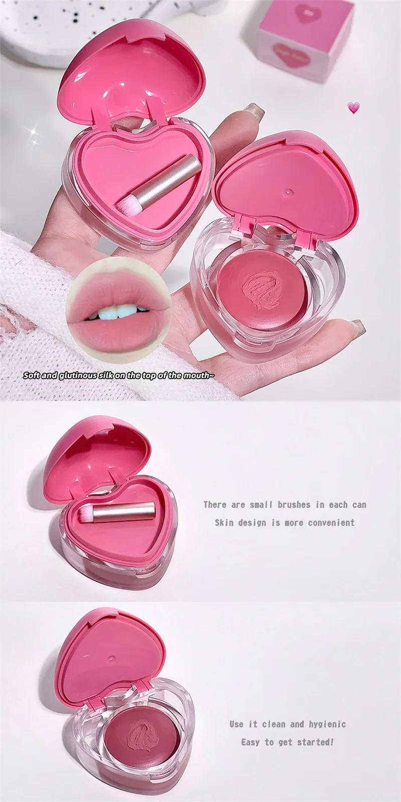 Description Picture 5 of itemHeart-shaped Blush Cream Lip Cheek Dual-purpose Lip Mud Long-Lasting Tender Look Uplifting Color Matte Monochrome Blusher Cream