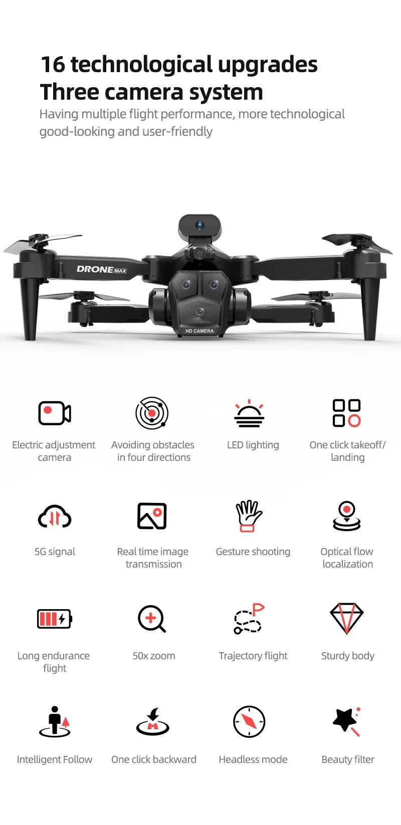 Description Picture 4 of itemC10 Max Drone Three Camera HD 4K Mini Drones Obstacle Avoidance Dron Wifi FPV Quadcopter Remote Control Aircraft Helicopter Toys