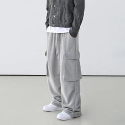 IEFB Korean Style Sweatpants Straight Wide Leg Men's Casual Pants 2024 Summer New Drawstring Fashion Loose Male Overalls C5648