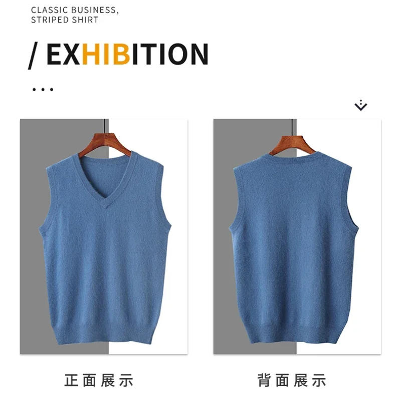 Description Picture 2 of itemAutumn/Winter Men's Sweaters Marten cashmere Vest Fashion New Sleeveless V-neck Casual Young Style Pullover Solid Knitted Tops