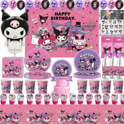 Kawali Kuromied Birthday Decoration Disposable Tableware Tablecloth Cake Decor Plate Ballon Baby Shower Kid Girls Party Supplies