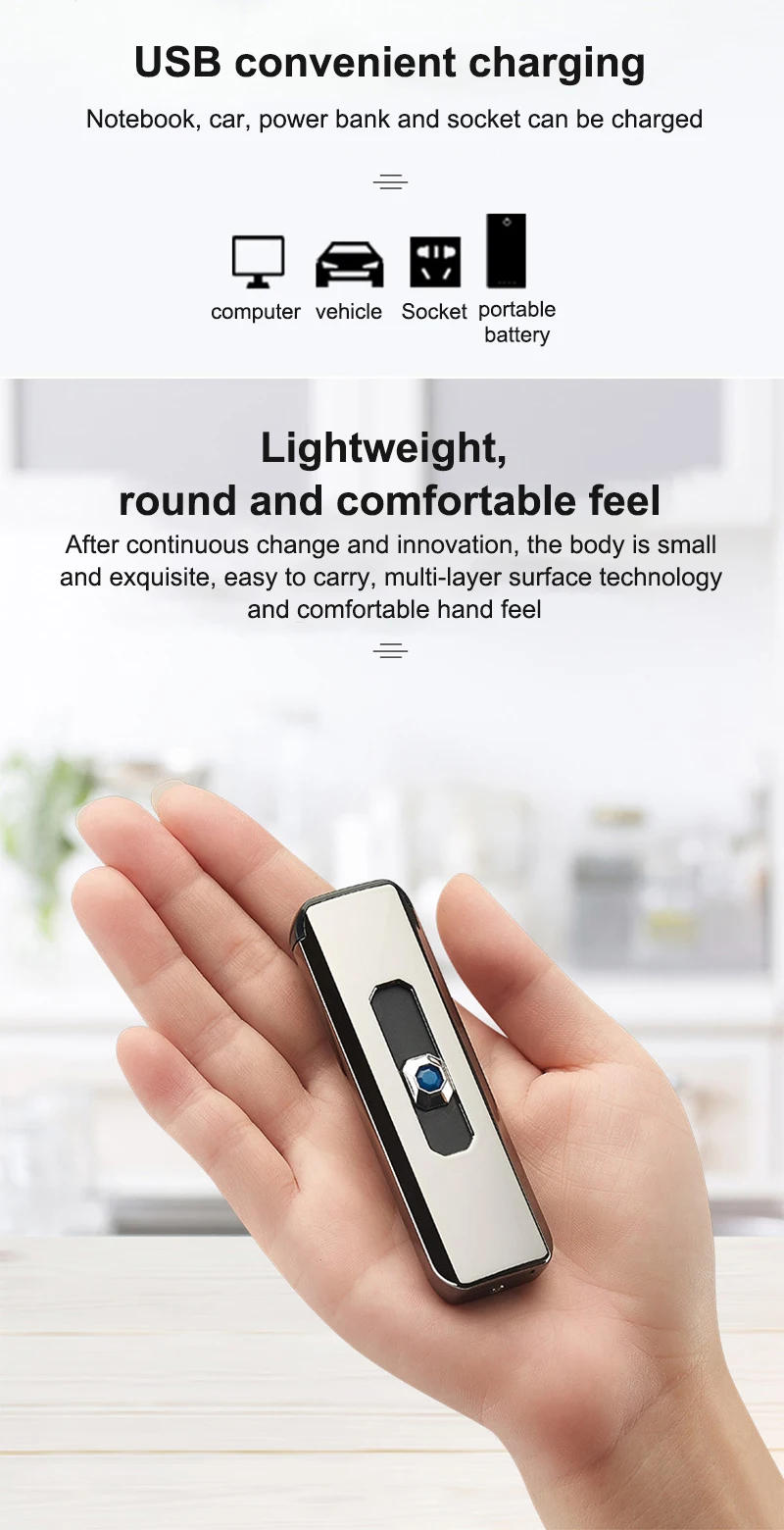 Description Picture 2 of itemElectronic USB Push-up Button Lighter Double-sided Point USB Rechargeable Lighter Windproof Cigarette Lighter Gift Box Accessory