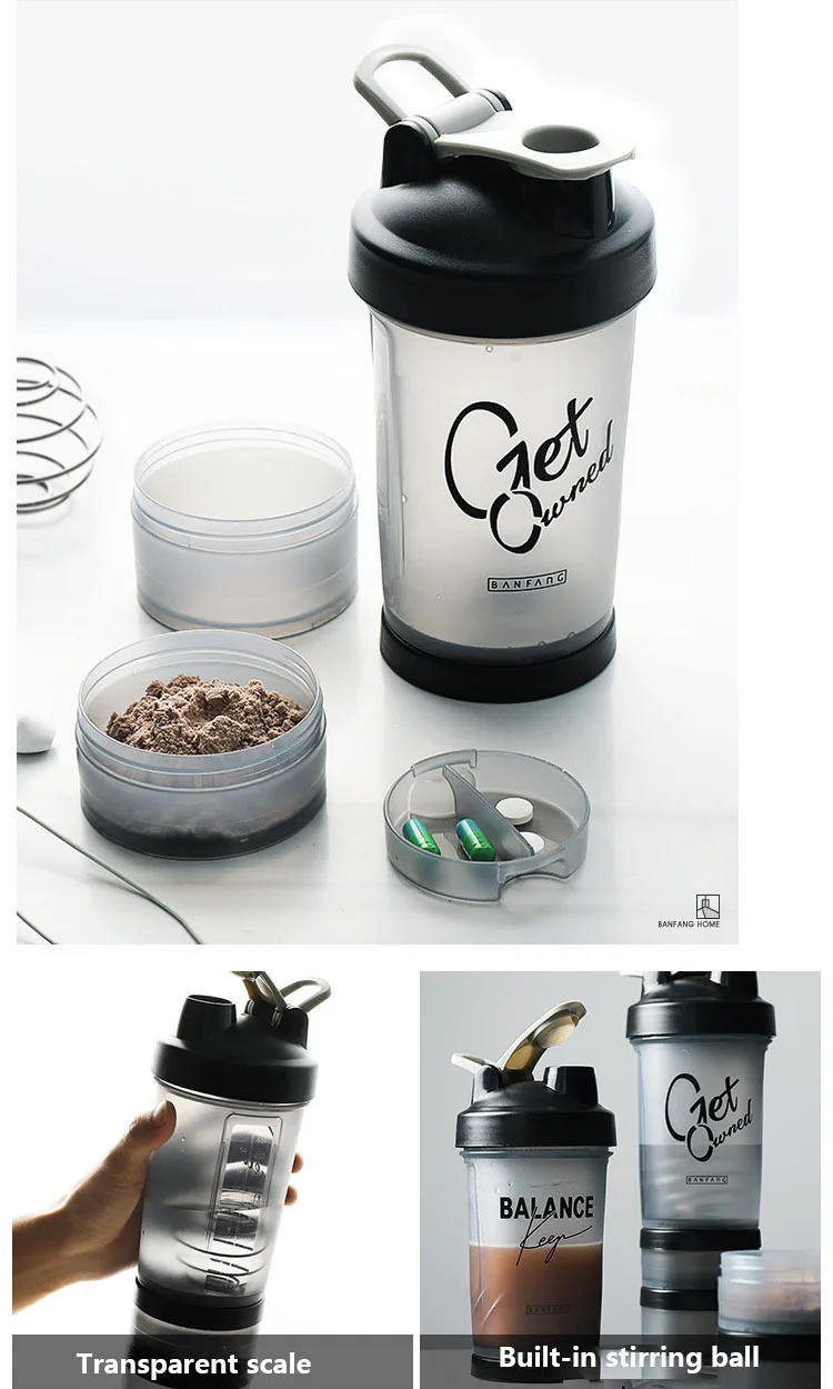 Description Picture 4 of item500ml Large-capacity Shaker Protein Bottle Powder Mixing Cup Portable Water Bottle Gym Sports Drinking Bottle Fitness Cup Kettle