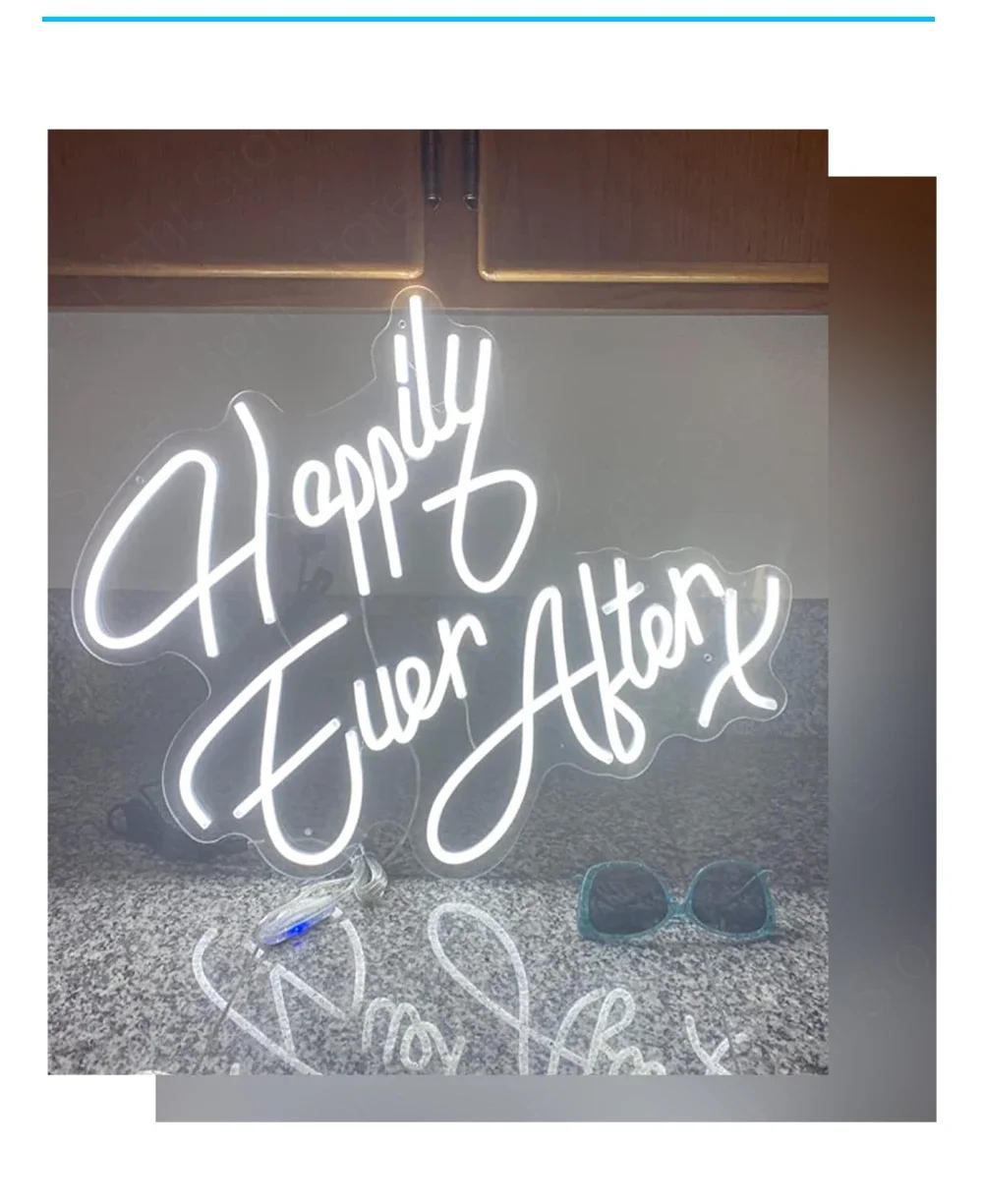 Description Picture 6 of itemBig Happily Ever After LED Neon Light Sign for Wedding Wall Art Night Lamp Birthday Gift Wedding Party Neon Lamp Home Decor
