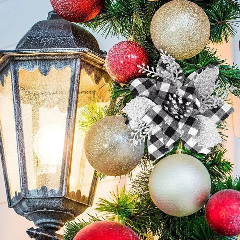 Description Picture 5 of item5pcs 14.5cm Glitter Artifical Christmas Flowers Mreey Christmas Tree Decoration Happy New Year Ornaments Xmas Fake Flowers natal