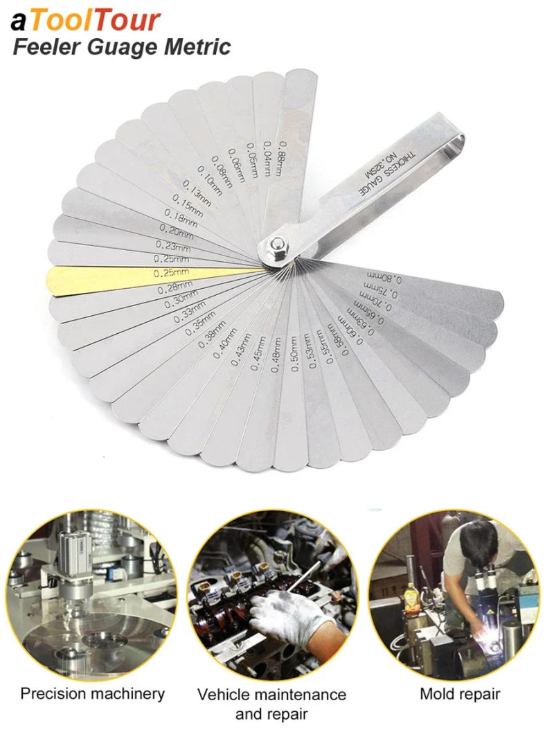 Description Picture 2 of item32 Blades Metric Thickness Gage Set Tappet Valve Feeler Gauge Gauges /METRIC With Brass Measuring Range 0.04mm - 0.88mm