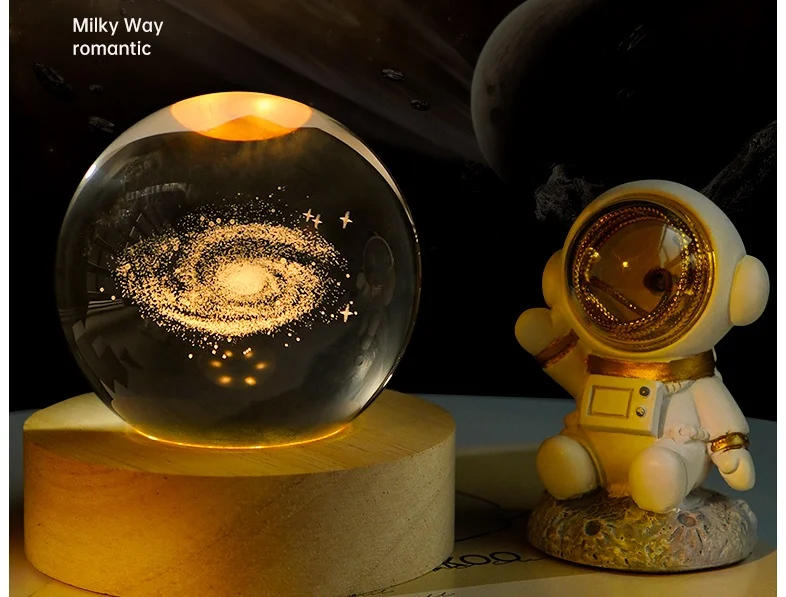 Description Picture 4 of item3D Crystal Ball Creative Planet Galaxy Glass Globe Moon Crystal Ball Desktop decor Bedside House Decoration Home Ornament Gifts