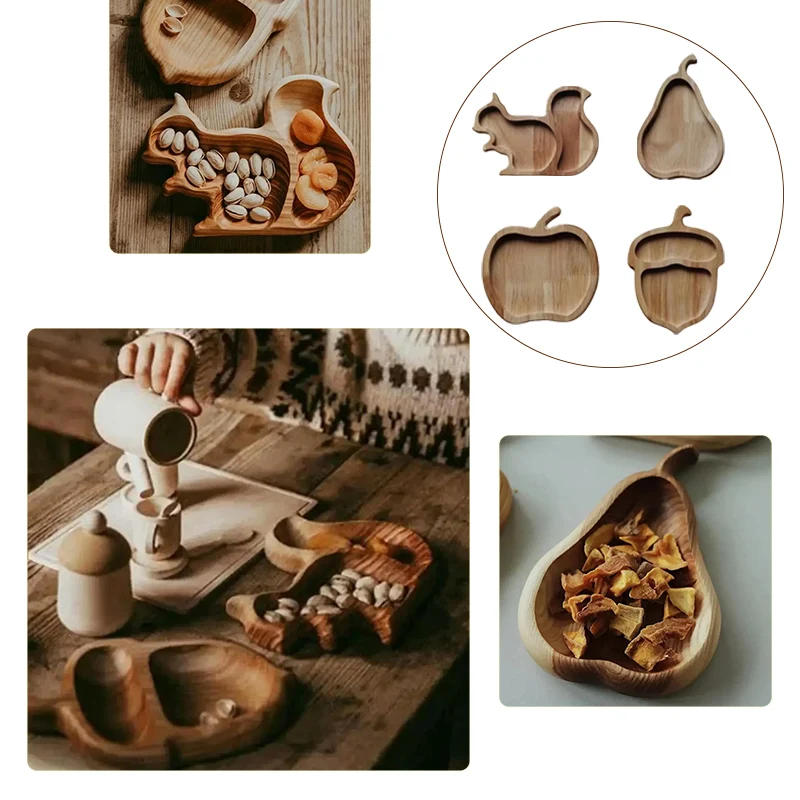 Description Picture 6 of itemSquirrel Snack Tray Wooden Craft Double Dish Holder for Nuts Sunflower Seeds Peanuts Cherries Home Decor Edamame Bowl Pedestal