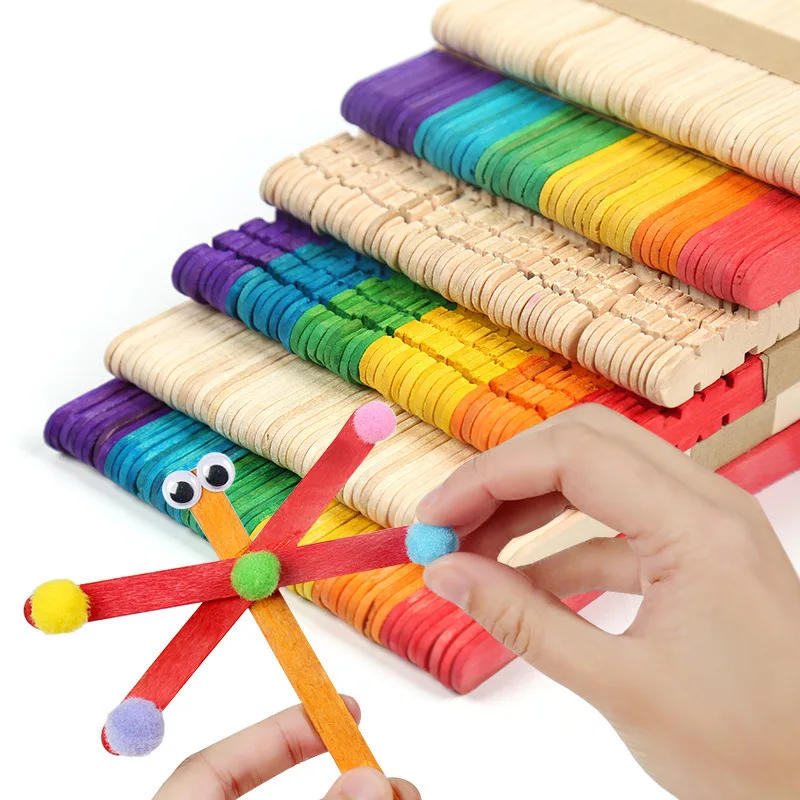 Description Picture 5 of item50Pcs Wooden Popsicle Sticks Natural Wood Ice Cream Sticks Creative Kids Puzzle DIY Hand Crafts Art Ice Cream Lolly Cake Tools
