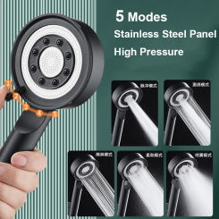 Black Silver Shower Head High Pressure 5 Modes Water Saving Nozzle Powerful Pressurized Spa Handheld Shower Bathroom accessories