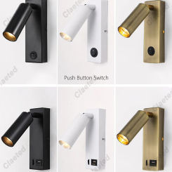 New Led Wall Lamp Sconce with Switch Black Brass Creative USB Port Reading Wall Lamp with 3W Spotlight for Bedroom Bedside