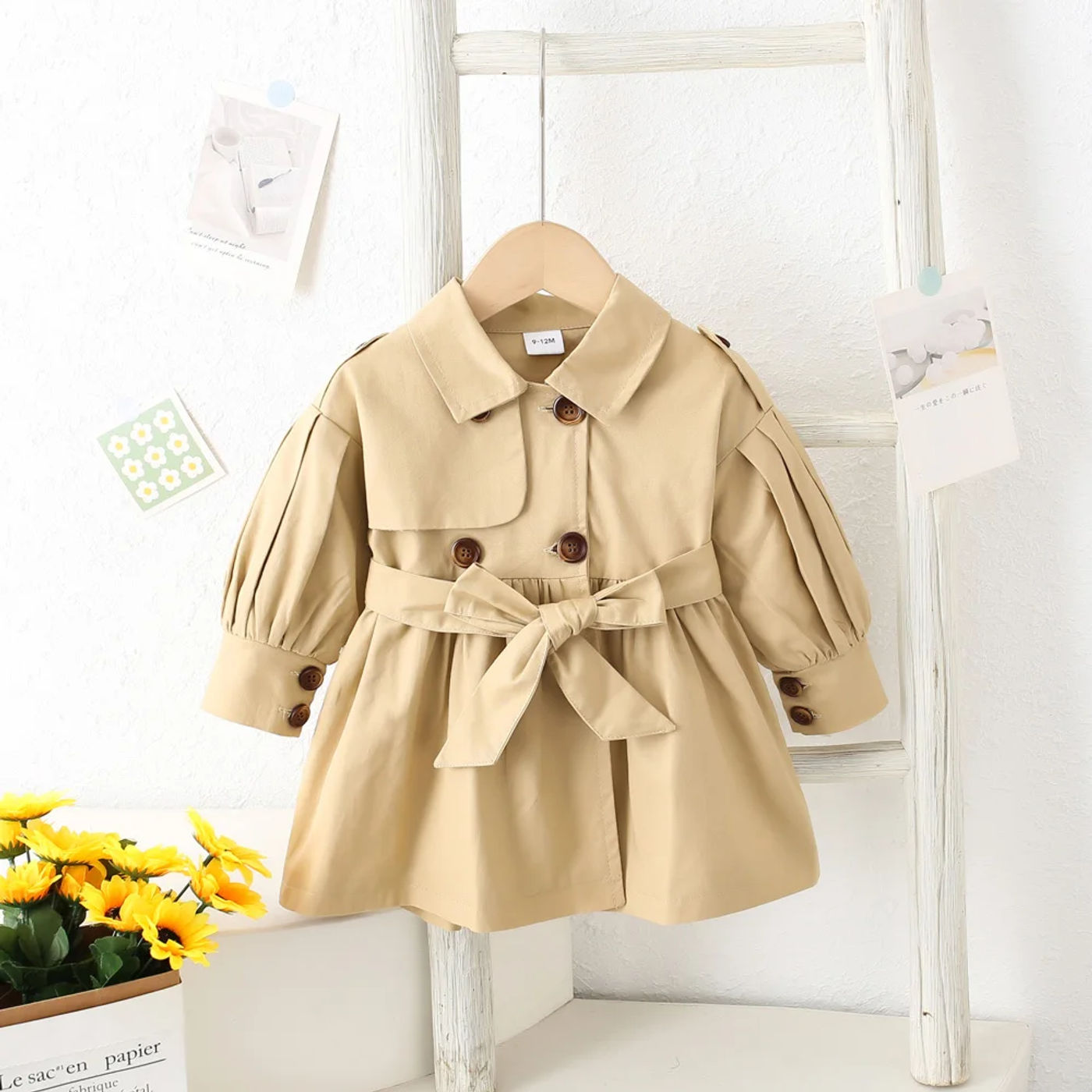 Description Picture 3 of itemTrench Coat For Girl Children's Spring Cute Long Jacket 2024 New Kids Khaki Casual Outerwear Baby Khaki Fashion Windbreaker ï»¿
