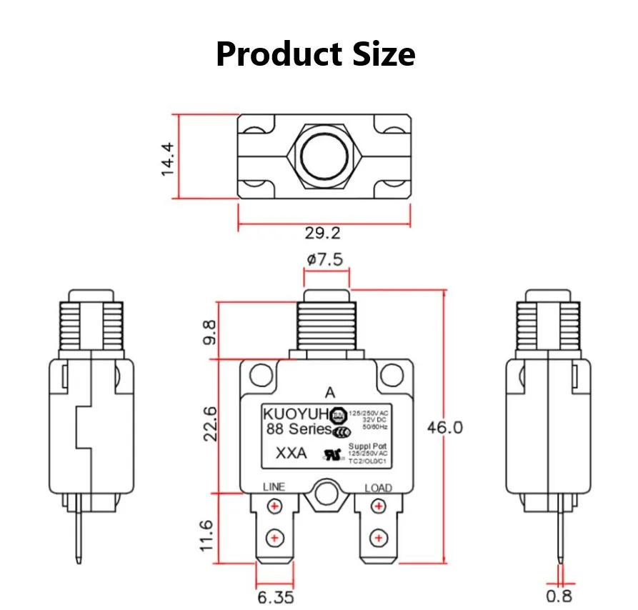 Description Picture 3 of itemKuoyuh 88 series 20A waterproof motor thermal protector electronic disyuntor circuit breaker