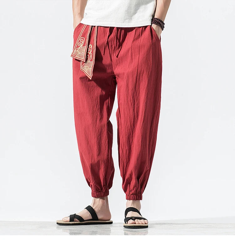 Description Picture 6 of itemCotton Linen Harem Pants Men Elastic Waist Jogger Casual Pants Male ankle-length Trousers Chinese Traditional Clothing