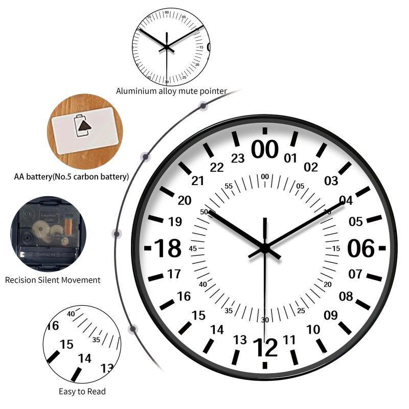 Description Picture 3 of itemRound 24 - Hour Special Timing Wall Clock, Precise Minute Mark Decor (Batteries Not Included), 10-16 Inches
