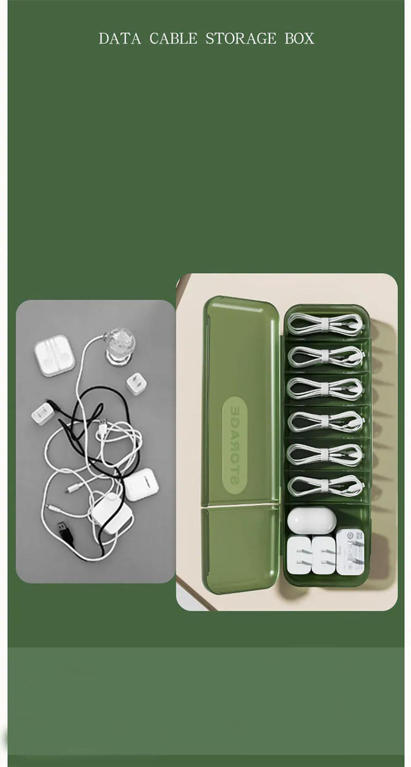 Description Picture 5 of itemFashionable Double Cover Design Desktop Storage Box Thickened PP Material Data Cable Dark Green Drawer Storage Box With Cover