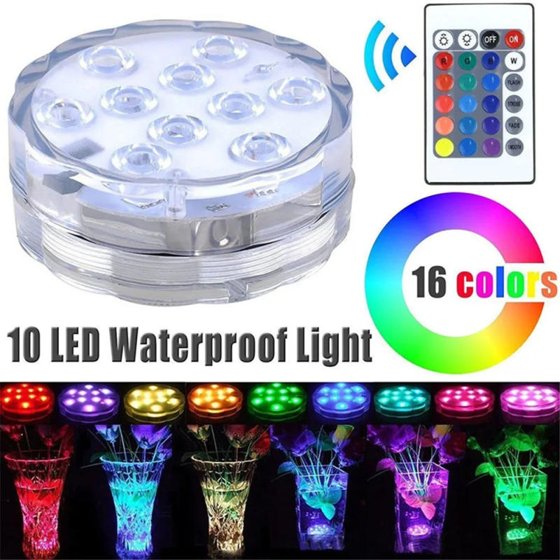 Description Picture 2 of item10leds RGB Led Submersible Light Underwater Night Lamp Battery Operated Garden Swimming Pool Light for Wedding Party Vase Bowl