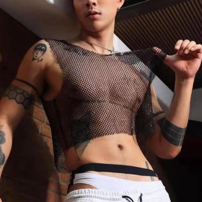 Description Picture 5 of itemDaily Holiday Vest Tank Top Casual Leisure Men Mesh Nightclub Costume O Neck Party Sleeveless Vest Solid Color