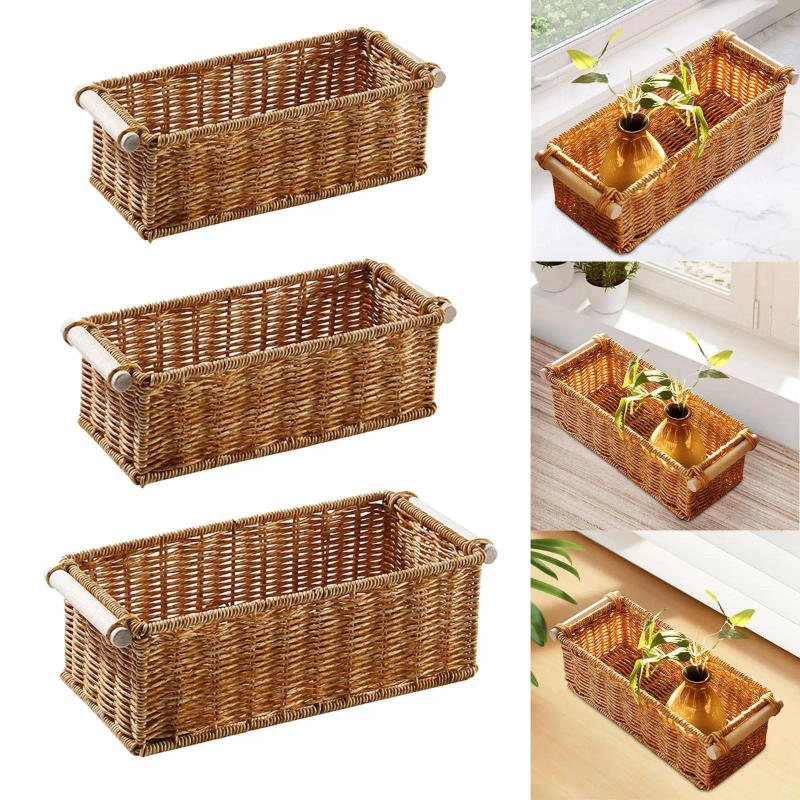 Description Picture 4 of itemImitation Rattan Baskets Decorative with Handles Storage Basket Bin for