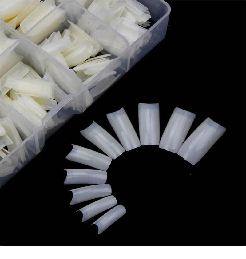 Description Picture 6 of item500pcs/Box Artificial Nail Tips Full Cover Nails Colored Nail Tips Acrylic Transparent Nail Capsules French Manicure False Nails