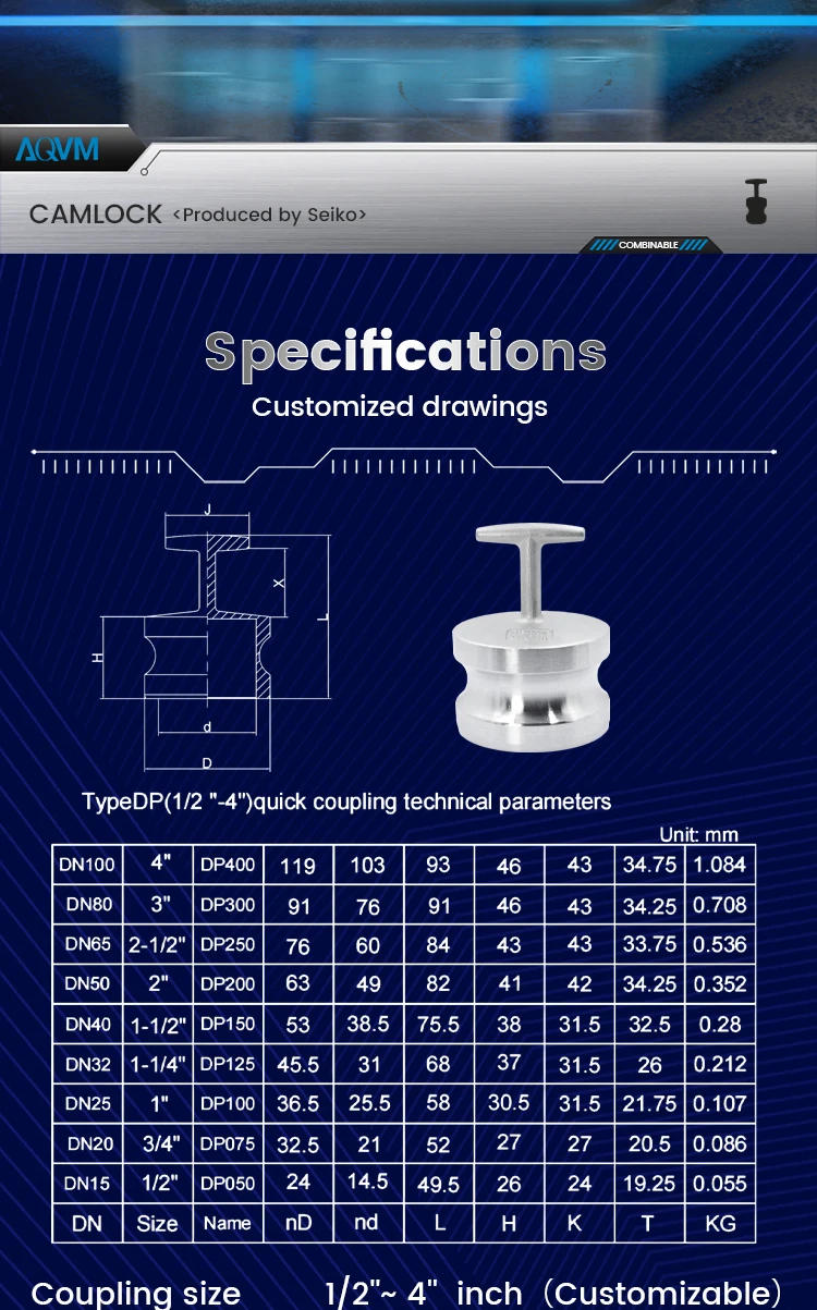 Description Picture 3 of itemDP DN65 Camlock Plug 2.5 Inch SS304 Heavy Duty Industrial Hose Coupler End Cap Quick Release Sealing
