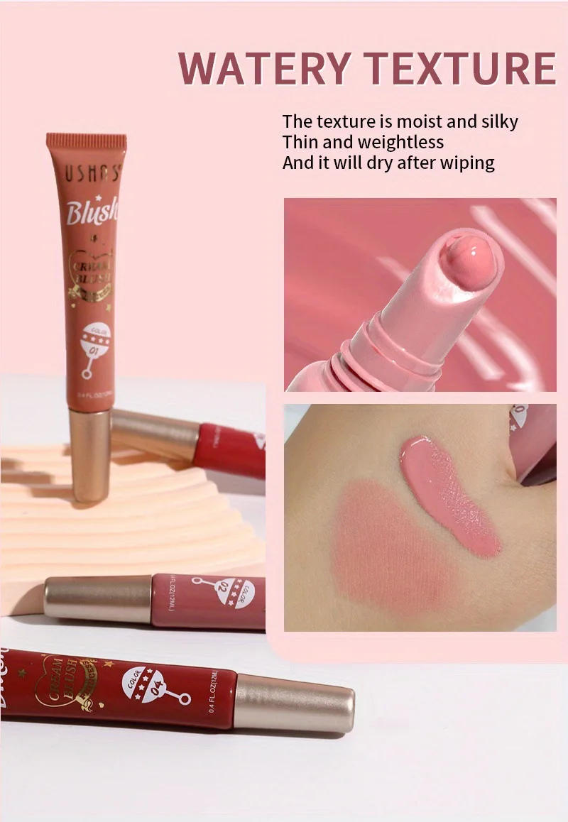 Description Picture 3 of itemUSHAS 4 Color Long-lasting Liquid Blush Facial Contouring Lightweight Soft Multi-Use Cream Blush Waterproof Facial Blush Stick