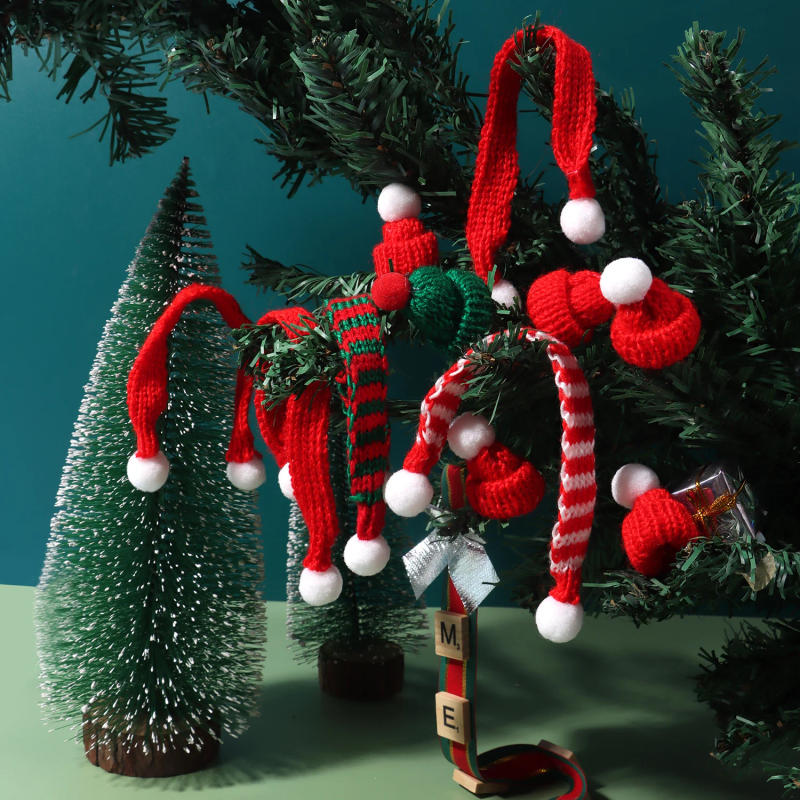 Description Picture 2 of itemMini Knit Hat Mini Christmas Scarf Set, Mini Santa Hats for Crafts Mini Christmas Decorations, for DIY Craft Art Snowman Doll