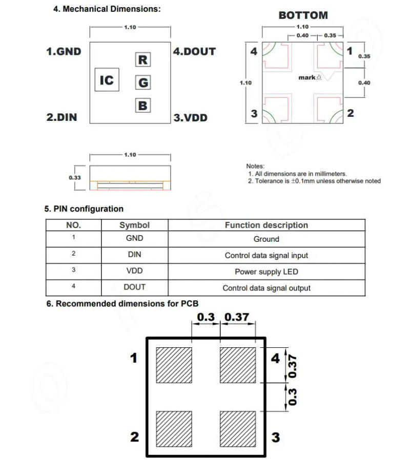 Description Picture 5 of item100-1000pcs SK6805 1010 full color chip Light beads as WS2812B SMD integrated light source Intelligent control LEDS
