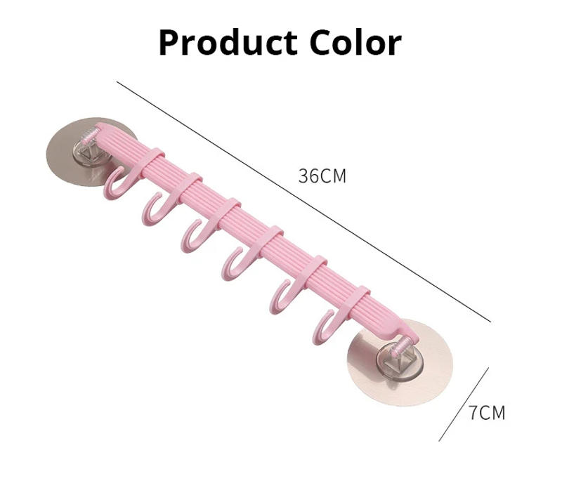 Description Picture 3 of item1pc Blue/White/Pink Suction Cup Type Hook 6 Rows for Kitchen Bathroom Corner Suspension Without Marks Hanger Hook