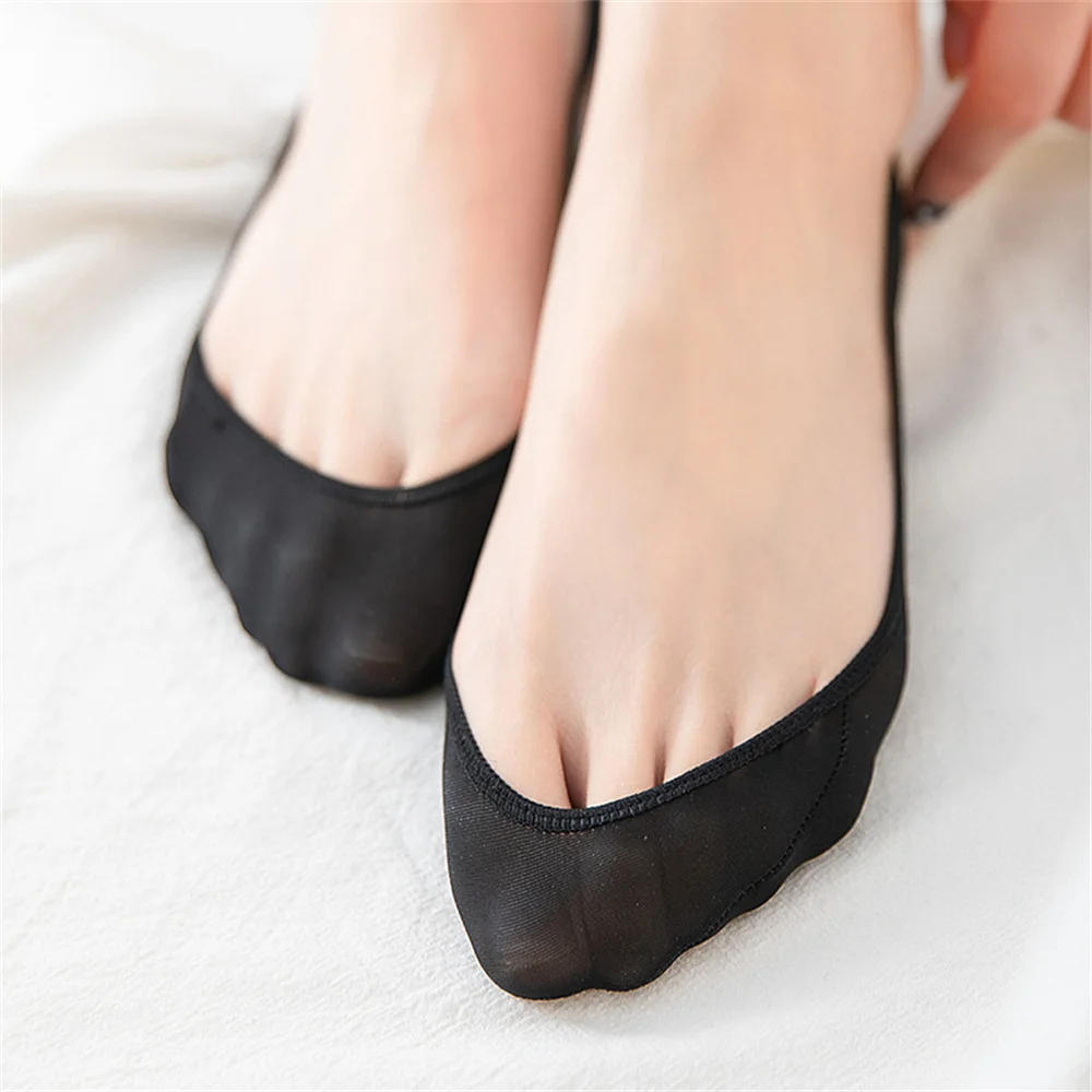 Description Picture 3 of item3 Pairs Invisible Cotton Pad Boat Socks Women's Summer Ice Silk Shallow Mouth Socks for High Heel Shoes Non Slip Silicone Sling