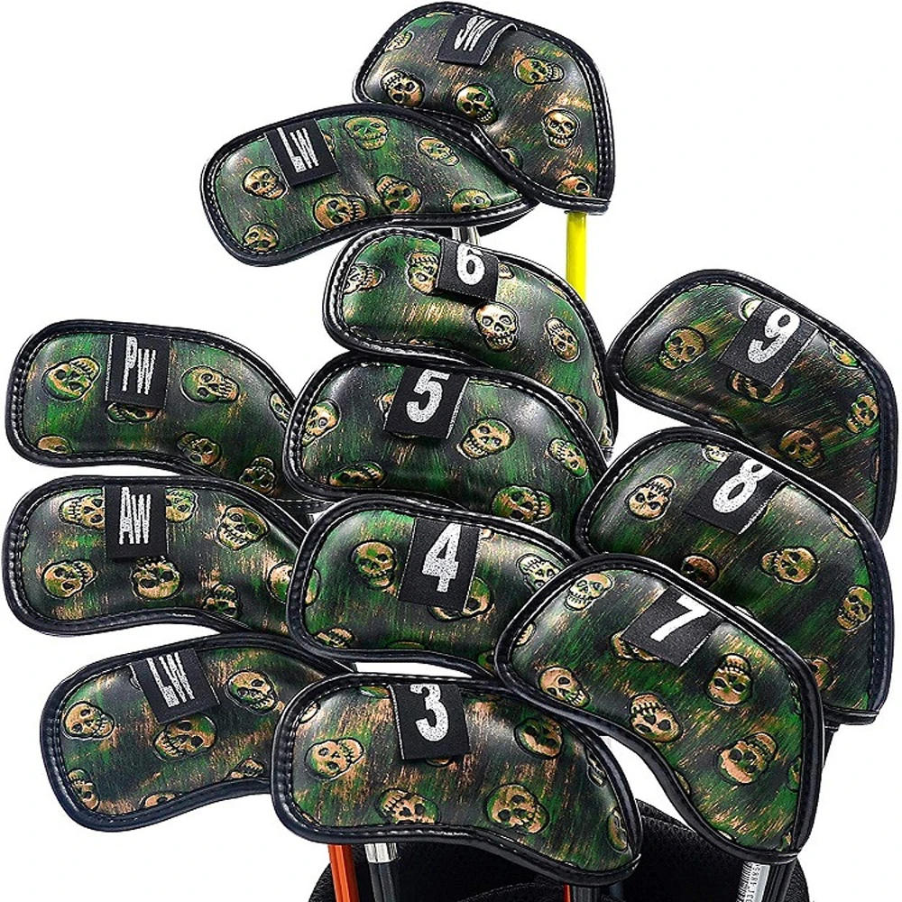 Description Picture 2 of item12x Skull Golf Iron Headcover  Anti-Scratch Irons Guard Golf Club Head Coversiron Protectors Skull Embroidery PU Waterproof