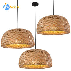 Natural Rattan Wicker E27 Chandeliers Bamboo Lantern Pendant Lamp Hand-Woven Bamboo Lampshades Lighting Fixtures Hanging Light