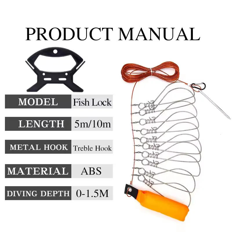 Description Picture 4 of item5M Fishing Lock Fish Buckle Tools Fishing Lock Buckle with Reel Stainless Steel Lanyard Fish Lock Belt Fishing Tackle Stringer